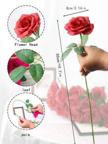 10pcs Faux Silk Rose Flowers, Realistic Hollow Rose Flowers For Wedding Centerpiece Decor, Home Decoration, Valentine's Day Gift, Adult Party Decoration - Wine Red - View 3