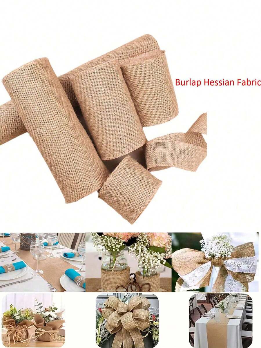 2/10M Hessian Table Runner Burlap Fabric Jute Table Runner Rolls With Complete Edge Suture Great For DIY Wedding Table Decoration Party Potluck Dinner