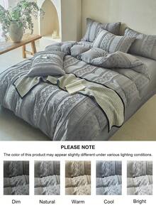 2/3-Piece Gray Tufted Textured Polyester Duvet Cover Set, A Unique Bohemian Retro Bedding Set, Suitable For All Seasons (1 Duvet Cover + 1/2 Pillowcases), Soft And Breathable, No Filling.