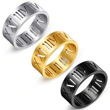 8毫米宽镂空罗马数字钛钢男士戒指