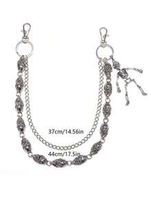 1pc Fashionable Double-Layer Punk Skull Pants Chain, Unique Streetwear Accessory, Suitable Parties And Gifts - 銀色 - 查看 8