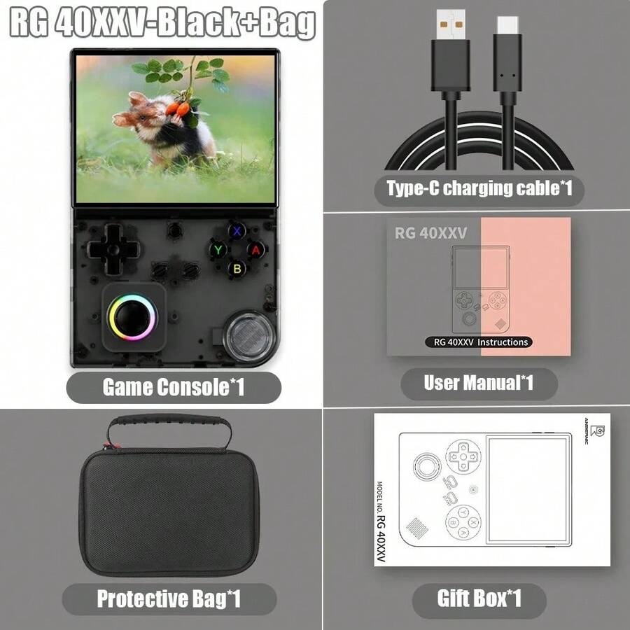 ANBERNIC-consola de juegos portátil RG40XXV, pantalla IPS de 4,0 pulgadas, 64 bits, Linux, WIFI, 256G, PSP, RGB, Joystick, compatible con salida HD, regalo - Bolsa negra - Ver 1