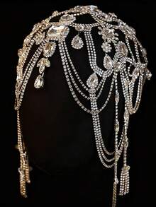 新娘高端头饰发饰；跨境新品，异域风情，网状多层水晶发链，闪亮花朵头链批发 - 銀色 - 查看 7