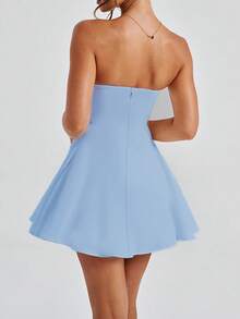 Vestido de verano para mujer Onicee, conjunto de Día de San Valentín en azul, vestido de fiesta con lazo y línea A sin tirantes, vestido elegante adecuado para el Día de San Valentín, citas, reuniones, fiestas, viajes, vacaciones, playa y talla grande - Celeste - Ver 4