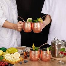 Moscow Mule Mugs Set of 2 - Hammered Moscow Mule Mugs Drinking cup with 2 Straws - 1 Jigger - Great Dining Entertaining bar Set Mug Set of 2 double jigger included - Cobre - Ver 7