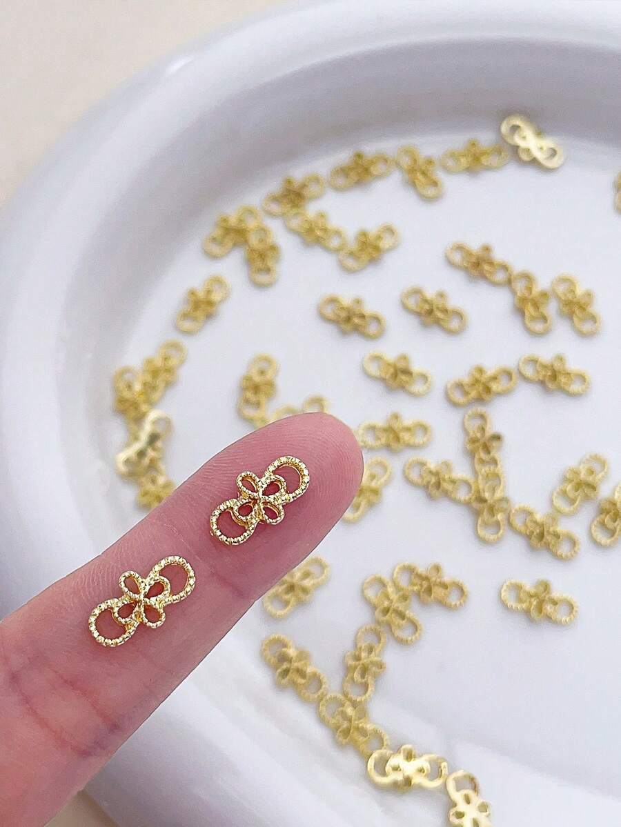 10pcs Minimalist Gold And Silver Metallic Ribbon Nail Charms,Japanese Style Suitable For Multi-Functional DIY Accessories Nail Decoration Shoes Clothes Bags Mobile Phone Cases - Multicolor - View 1