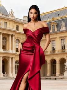 VIPGIRL High Waist Elegant Women Evening Gown - Red - View 6
