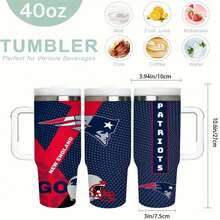 1pc 40oz Tumbler With Lid And Straw - Insulated Cup - Travel Coffee Mug - Graphic New England American Football Design - Ideal For Father's Day, Thanksgiving, Christmas - Great For Office, Daily Commute, Car - Gift For Family, Friends, Colleagues, Classmates - 40oz - Xem 3
