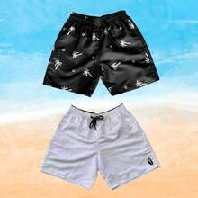 Set Of 2 Men's Tactel Shorts With Pockets - Beachwear, Gym, Pool - Black and White - View 1
