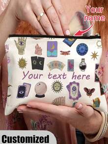 Customizable Name Makeup Bag, Personalized Tarot Card Storage Pouch, Suitable For Magical Girl Theme Party Gifts, With Zipper Storage Pocket, Applicable For Cosmetics And Toiletries - Multicolor - View 2