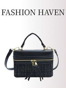 New Autumn/Winter Women Hard-Shell Blue Shoulder/Crossbody/Top Handle Tote Bag, Fashion Box Shaped Casual Makeup Bag, Student Bag - Black - View 4