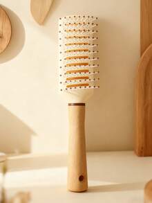 气垫发梳，1/2 件/套，木质和硅胶材质，气垫梳，滚轮梳，肋梳，空心梳，耐高温，多功能，超柔软长柄梳，适合个人和美发师使用，适用于卷发或直发。