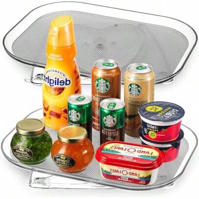 Refrigerator Turntable Organizer 2 Pack Transparent Rectangular Refrigerator Organizer For Refrigerators Cabinets And Pantry 360° Smooth Rotating Refrigerator Shelves