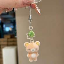 Cute Flocked White Bear, Rilakkuma Phone Charm, Four-Leaf Clover Charm, Camera CCD Pendant - 輕鬆熊 - 查看 3