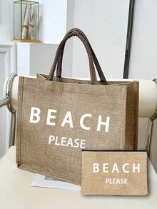 Túi tote vải lanh dung tích lớn với họa tiết chữ "Beach" (bãi biển), túi mua sắm cỡ lớn tiện dụng, túi xách tay quai vải lanh, túi đựng đồ đa năng, túi quà tặng cá nhân hóa, thích hợp cho du lịch, mua sắm, kỳ nghỉ, tựu trường, tiệc tùng, và là món quà lý tưởng cho Ngày của Mẹ, sinh nhật, Ngày Nhà giáo, kỷ niệm, ngày lễ và các bữa tiệc. - Màu Khaki - Xem 13