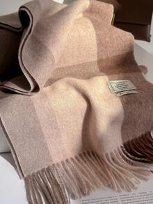 100% Wool Plaid Scarf, Versatile British Style Colorblock Warm Shawl Wrap, Winter - Khaqiq - View 2