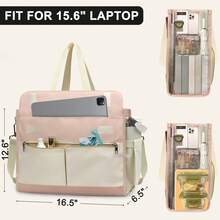 女士午餐包，带 15.6 英寸笔记本电脑隔层，隔热手提包，防水工作手提包，带 40 盎司侧袋，学校午餐盒 - 粉色 - 查看 3