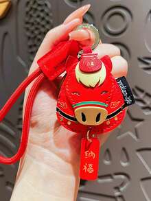 1 món quà nhỏ bằng da PU hình ngựa mừng năm mới, móc khóa hình động vật màu đỏ, quà tặng nhỏ cho lễ hội mùa xuân - Đỏ - Xem 3