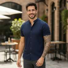 Kit Of 4 Men's Casual Short-Sleeve Shirts With Mandarin Collar, Comfortable Fabric, Year-End Promotional Combo - 彩色 - 查看 9
