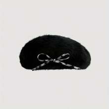 Cute Cat Ear Bow Plush Beret Hat For Women, Autumn/Winter, Small Head Circumference - Multicolor - View 7