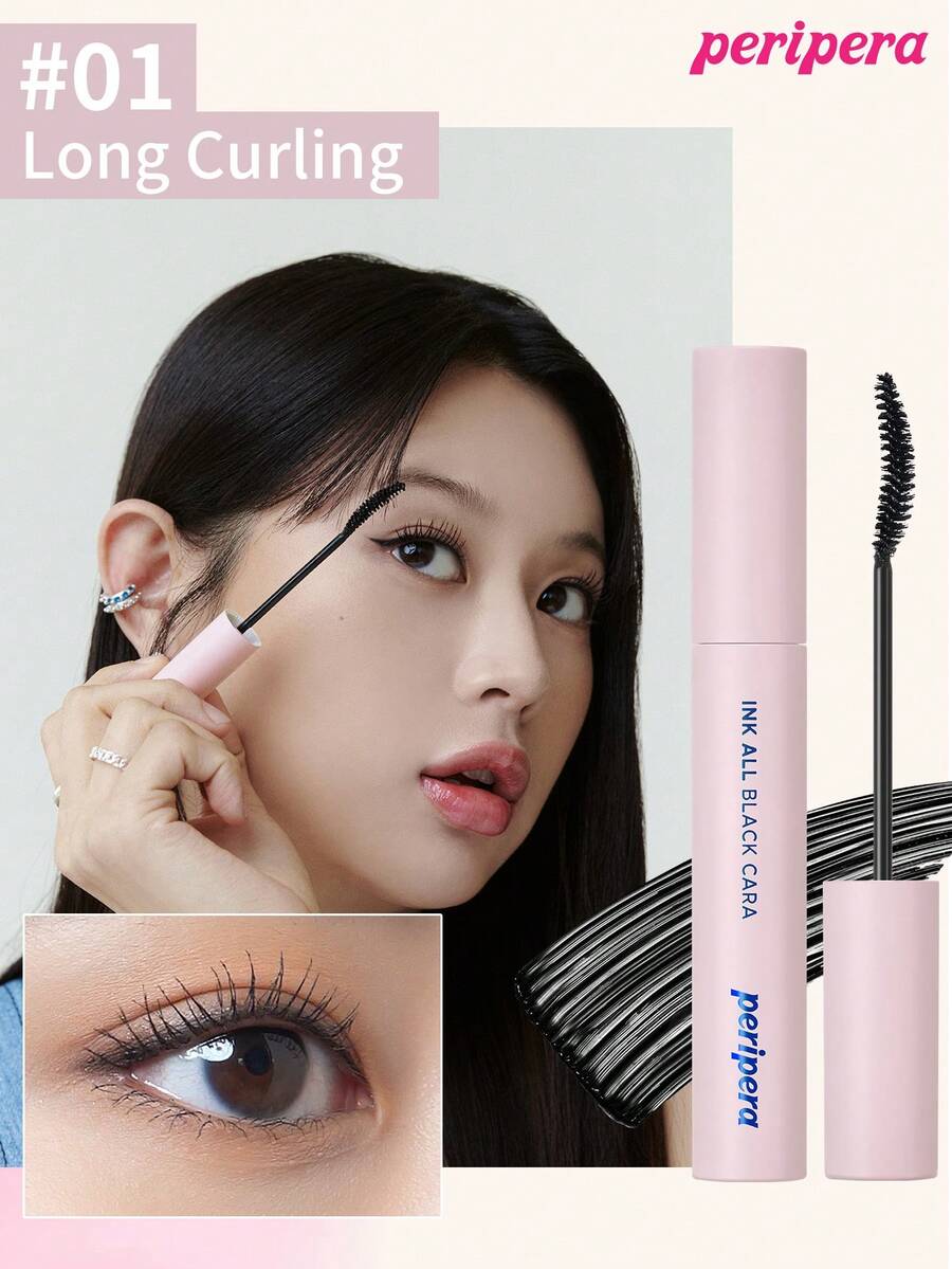 Peripera K-Beauty INK ALL BLACK CARA 睫毛膏，纤长卷翘，丰盈浓密，黑色，防水防汗，持久防晕染，日常妆容，韩式妆容 - #01 Long Curling - 查看 1