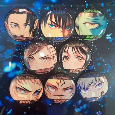 2025新款全息箔58mm铁皮徽章：五条悟&夏龟 | 动漫背包挂件、痛包徽章及粉丝礼物 - 桌面装饰 - 收藏品 - 生日礼物 - 复活节礼物 - 新年礼物 - 节日礼物 - 爱好者礼物 - 玩具 - 礼品