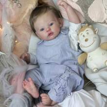 18 Inch Realistic Vinyl Meadow Handmade Reborn Doll, Full Silicone Lifelike Doll With Rooted Hair, Collectible Companion Toy, Birthday Christmas Gift, Comes With Random Style Bottle, Pacifier, Diaper - Dusty Blue - View 8