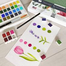Premium 48u2011Color Watercolor Set Adults Beginners U2013 48 Vivid Halfu2011Pans, 2 Artistu2011Grade Brushes Sizes 8 12 20u2011Sheet 300u202Fgsm Coldu2011Press Paper Pad Stepu2011byu2011Step Eu2011Course - Assorted - View 10