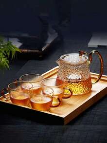 1个高硼硅玻璃茶壶，带滤网，适用于电炉加热，锤纹玻璃茶壶，锤纹茶壶，带侧滤网的玻璃茶壶，小黑茶壶，花卉图案茶壶，功夫茶具套装