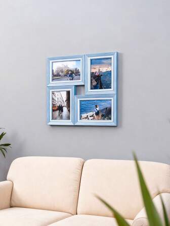 4-Opening 4x6 Inch Photo Collage Wall Frame, Plastic Foam Material, Suitable For Sofa Background, Living Room, Bedroom, Hallway Home Decor, Display Wedding, Family Photos