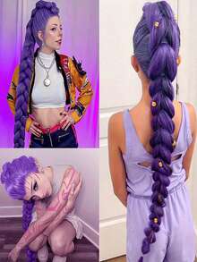 1 Lumi Braided Wig, Witcher-Style Wig, Pre-Braided Style, Purple Synthetic Fibre Braided Wig, Suitable For Braided Styles, Cosplay, Roleplay, Festival Parties, New Year Celebrations, Anime Character Impersonation, Party Costumes - Multicolor - View 11