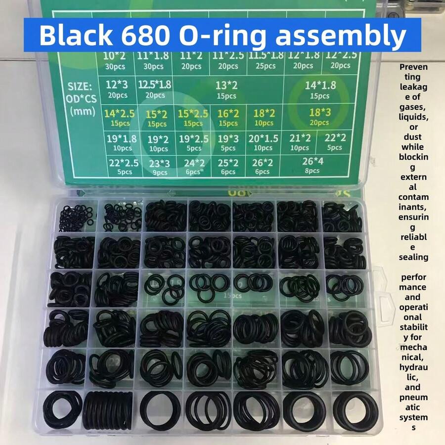 680个/包 工厂模具替换密封圈、O型圈、密封件，防水气密，适用于汽车设备，通用型橡胶圈，全新组合套装 - 黑色 - 查看 1