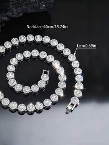 1 pieza Collar de cadena unisex de estilo hip hop con un brillante círculo de rhinestones, joyería elegante para fiestas, uso diario, excelente regalo de Año Nuevo, resalta el atuendo - redondo - Ver 8