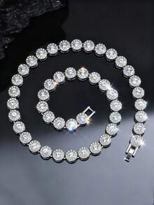 1 pieza Collar de cadena unisex de estilo hip hop con un brillante círculo de rhinestones, joyería elegante para fiestas, uso diario, excelente regalo de Año Nuevo, resalta el atuendo - redondo - Ver 6