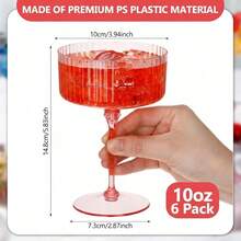 6 piezas Vasos de Martini acanalados de 10 Oz Vasos de plástico desechables acanalados tipo Coupe Vintage Vasos de cóctel irrompibles Parfait Cristalería para Boda Fiesta de Cumpleaños Color Rosa - Rosa - Ver 2