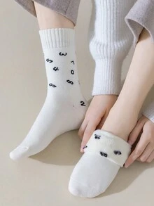 5双装女士加厚船袜，保暖隔热内衬，带数字图案，冬季舒适袜 - 彩色 - 查看 6