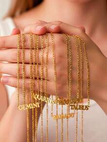 1pc Fashionable NK Letter Zodiac Stainless Steel Golden Pendant Necklace, Suitable For Women - Alphabet Constellations - View 2