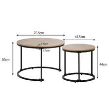 Set Of 2 Round Coffee Tables, Stackable Round Side Tables For Living Room, 2 Round End Tables - Oak + MDF - View 5