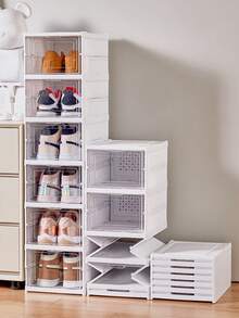 1 pieza Caja de zapatos de plástico blanca de una sola hilera, desmontable y plegable, ideal para sala de estar, estudio, dormitorio y dormitorio. Ideal como regalo navideño para guardar cosas, como decoración navideña o como regalo de Navidad. - Multicolor - Ver 2