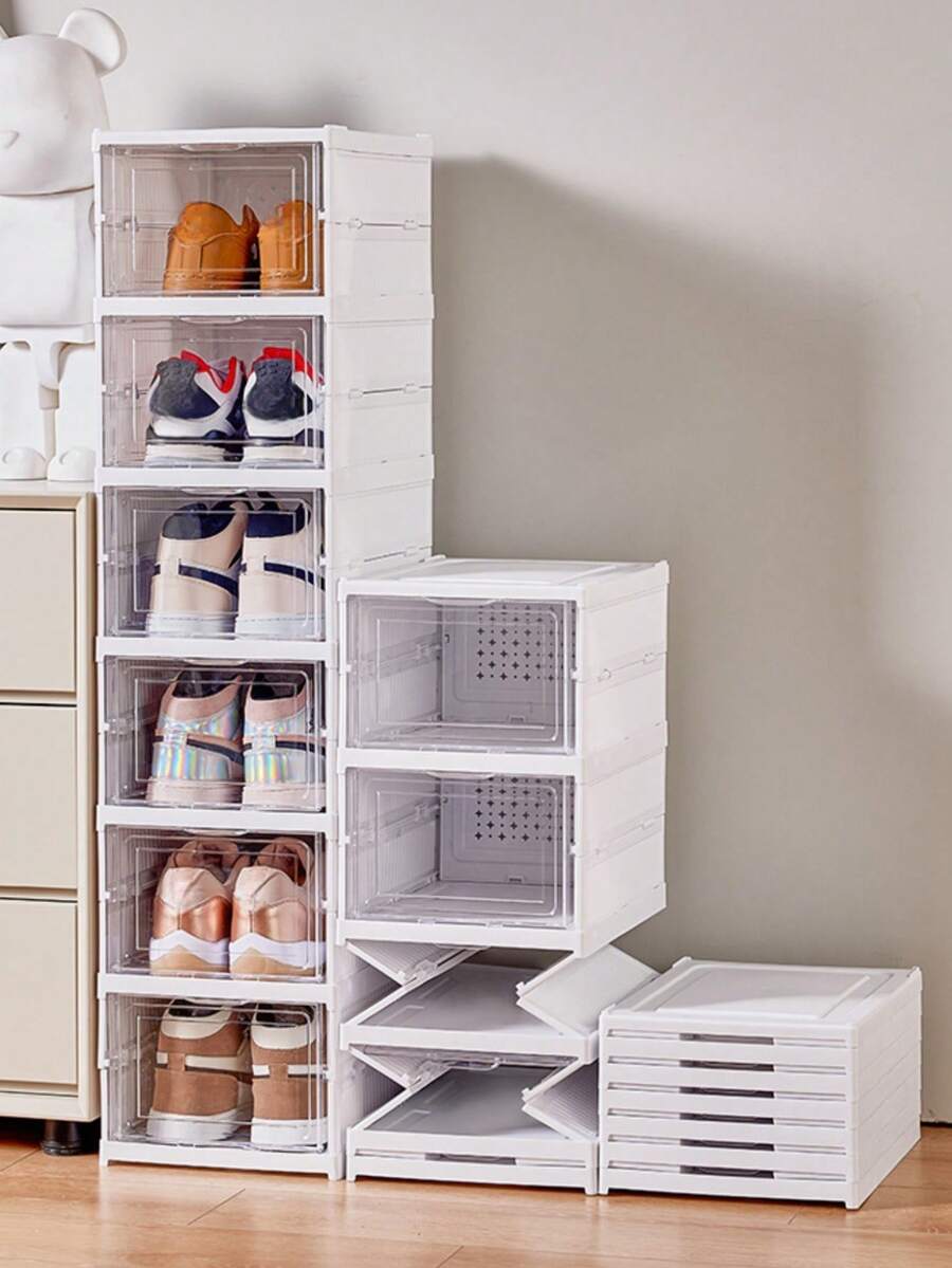 1 pieza Caja de zapatos de plástico blanca de una sola hilera, desmontable y plegable, ideal para sala de estar, estudio, dormitorio y dormitorio. Ideal como regalo navideño para guardar cosas, como decoración navideña o como regalo de Navidad.