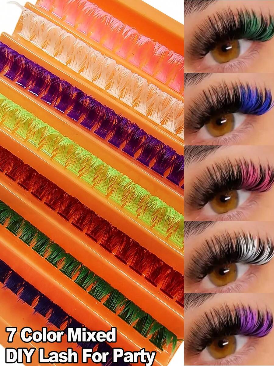 126 PCS D Curl Colorful Individual Lash Clusters 80D 7 Color Mixed 9-16mm Halloween-Themed DIY Lash Clusters Dramatic Volume&Natural Look&Ultra Soft&Super Light Reusable Individual Segmented False Eyelashes Eyelash Extension Kit For Self Use At Home Halloween&Cosplay&Daily Life