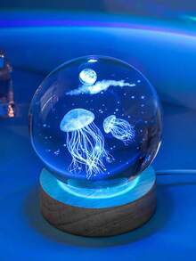 1pc Night Light, Crystal Glass Art Decor With Wooden Base, USB Powered LED Lamp - USB Circle - View 3