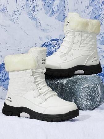 Men's Snow Boots, New Winter High-Top Thick Fur Lining Warm Boots, Thick Sole Anti-Slip Leather Boots, Outdoor Hiking Shoes With Rotating Button Design, Classic Mid-Calf Fur Collar Boots, Anti-Slip Thick Sole, Super Cold-Resistant, Ice And Snow World Companion Winter Snow Boots For Men