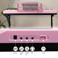 GEP-110 61 Key Lighting Keyboard With Piano Stand, Piano Bench, Built In Speakers, Headphone, Microphone, Music Rest, LED Screen, 3 Teaching Modes For Beginners,Piano,Piano Keyboard,Musical Instruments,Music,Gifts - Pink - View 7