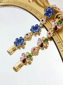 2 piezas Juego de pulseras de lujo con incrustaciones de rhinestones de colores, regalo de joyería para mujeres