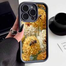 Cubierta de teléfono con borde negro diseño floral amarillo y blanco con abejas para iPhone 14 Pro Max elegante protección para uso diario y eventos especiales - Burdeos - Ver 1
