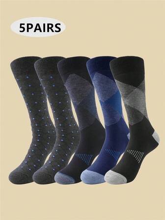 男士经典菱形波点绅士袜，平针织休闲中筒袜，适合商务、办公、居家穿着，秋冬季款