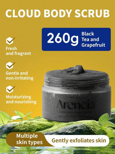  1 Bottle 260g Arencia Body Scrub, Sea Salt Granules + Red Tea Grapefruit Extract, Cloud-Like Texture, Moisturizing & Brightening Body Exfoliator, Suitable For Daily Bathing Care Of Dull Skin