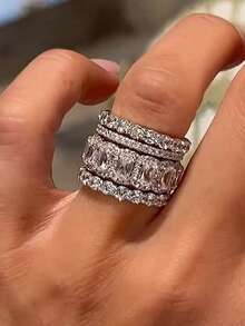 4件套奢华立方氧化锆戒指套装，女士婚礼订婚派对珠宝，情人节礼物 - 1# - 查看 7