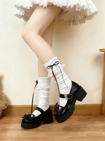 1/3 par Lolita-stil spetsrosett söta flickor mitt upp till vaden, höst/vinter